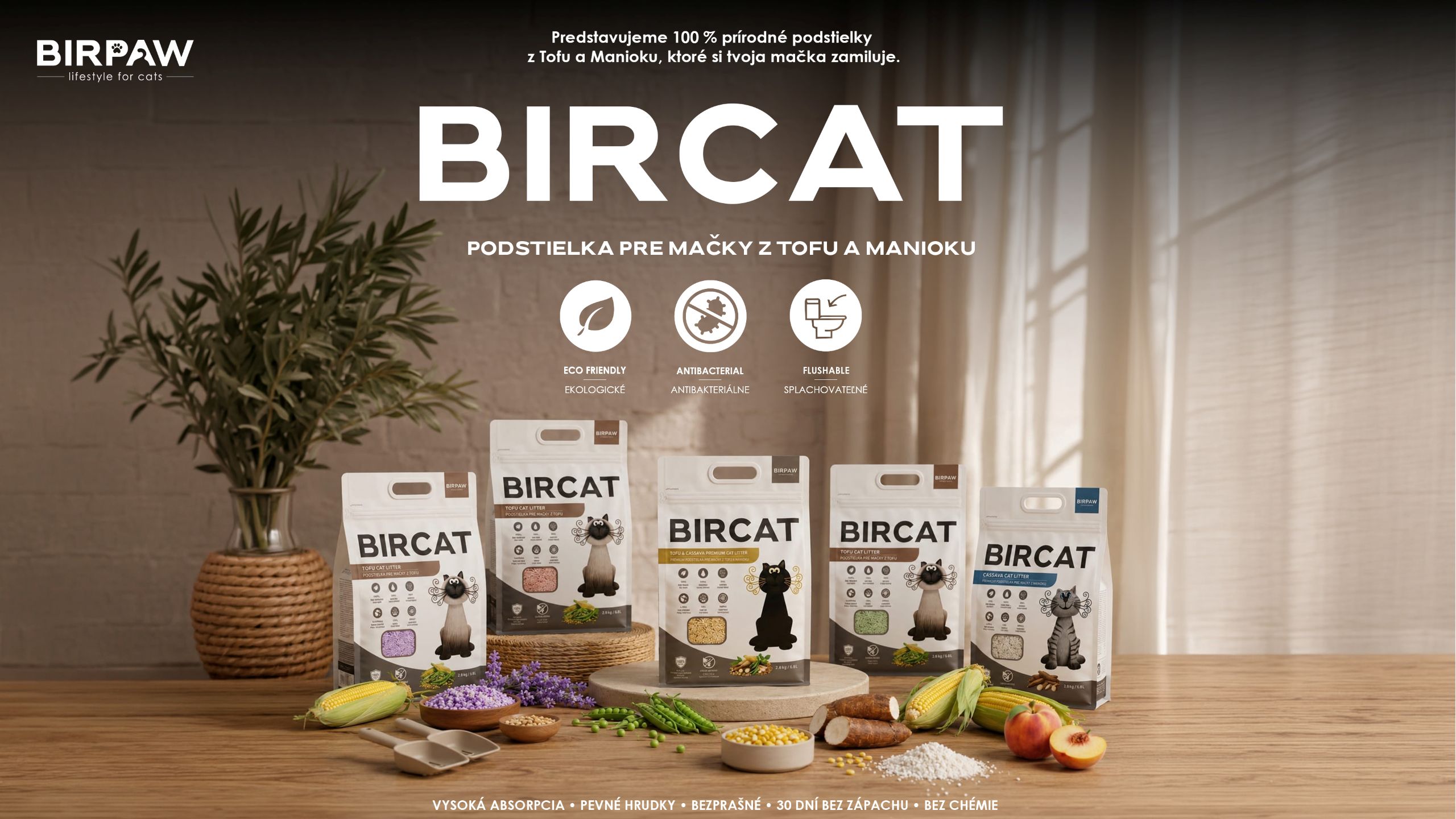 Bircat - podstielka pre mačky z tofu a manioku